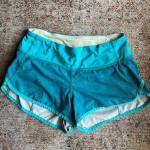 Teal Lululemon speed up shorts 2.5"